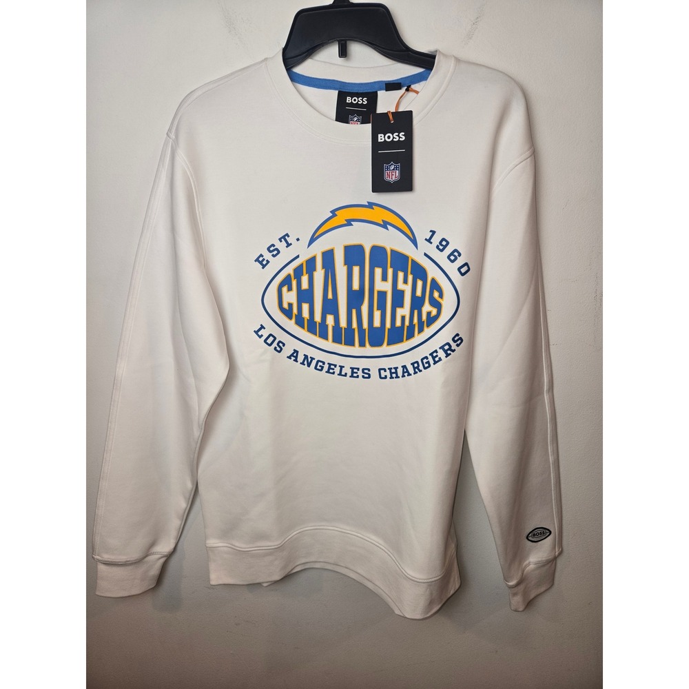 BOSS Mens Los Angeles Chargers NFL Crewneck Sweatshirt White Size Medium